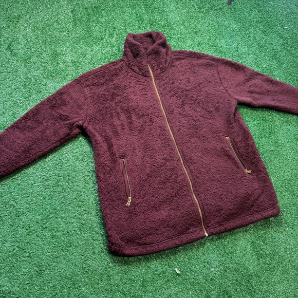 Old Navy Womens Medium Fleece Jacket Burgundy Zip Up Pockets Soft Cozy Comfy 🔥 - Picture 1 of 7